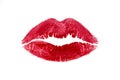 Red lipstick mark beautiful big lips kiss isolated.