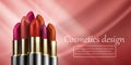 Red lipstick mockup, cosmetic package design, red backgraund