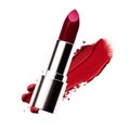 Red lipstick and sample texture isolated on white background, beauty make-up cosmetics and luxury makeup product, generative ai