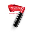 Red lipstick with a smear of lipstick. Fashion and cosmetics store. The concept of makeup. 3D realistic detailed mockup