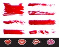 Red Lipstick Smears Set. Texture brush strokes isolated on white background. Royalty Free Stock Photo