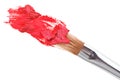 Red lipstick stroke (sample) with makeup brush Royalty Free Stock Photo