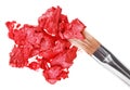 Red lipstick stroke (sample) with makeup brush Royalty Free Stock Photo