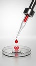 Red liquid dropping into petri dish Royalty Free Stock Photo