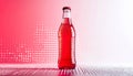 Red Liquid Filled Glass Bottle with Water Droplets and Abstract Red White Background Royalty Free Stock Photo