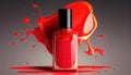 red liquid nail polish splash form bottle 3d rendering clipping path make-up fashion paint female manicure colours dripped beauty Royalty Free Stock Photo