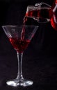 Red liquid poured into a cocktail glass