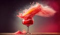 a red liquid splashing into a wine glass on a table Royalty Free Stock Photo
