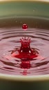 red liquid water drop making splash in bowl close up Royalty Free Stock Photo