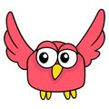 Red little chick flying, doodle icon drawing