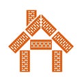 Red little house brick icon. Vector Abstraction from bricks. Illustration Royalty Free Stock Photo