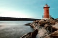 Red Little Lighthouse in Fort Washington Park, under the George Washington Bridge. New York, USA Royalty Free Stock Photo