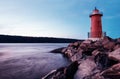 Red Little Lighthouse in Fort Washington Park, under the George Washington Bridge. New York, USA Royalty Free Stock Photo