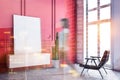 Red living room with armchair and poster, blur Royalty Free Stock Photo