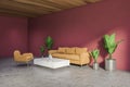 Red living room corner with beige sofa Royalty Free Stock Photo