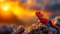 A red lizard sitting on top of a rock with a fire in its mouth Royalty Free Stock Photo