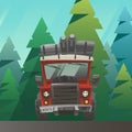 Red loaded truck ride through the summer forest Royalty Free Stock Photo