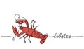 Red lobster or crayfish minimalist vector background, banner, poster. Signboard, store or shop sign design.One