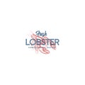 Red Lobster Seafood. Retro Print Effect Card. Abstract Vector Sign, Symbol or Logo Template. Hand Drawn Lobster or