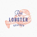 Red Lobster Seafood. Retro Print Effect Card. Abstract Vector Sign, Symbol or Logo Template. Hand Drawn Lobster or