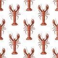 Red lobster seamless pattern. Seafood background