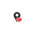 Red location icon with red heart. GPS pointer. Favorite place. Map pin Royalty Free Stock Photo