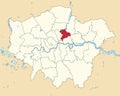 Red location map of the BOROUGH OF HACKNEY, LONDON Royalty Free Stock Photo