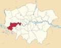Red location map of the BOROUGH OF HOUNSLOW, LONDON