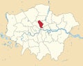 Red location map of the BOROUGH OF ISLINGTON, LONDON