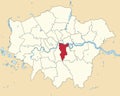 Red location map of the BOROUGH OF SOUTHWARK, LONDON