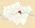 Red location map of the BOROUGH OF TOWER HAMLETS, LONDON