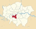 Red location map of the BOROUGH OF WANDSWORTH, LONDON