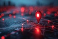 Red location marker on nighttime city map. Royalty Free Stock Photo