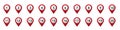 Red location markers with numbers from one to twenty in horizontal arrangement