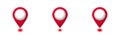 Red location markers with white centers aligned in a straight row