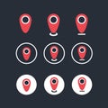 Red location pin icon set in flat design style. Isolated map pointer for navigation, geolocation, GPS, Royalty Free Stock Photo