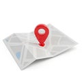 Red Location Pin Marker on a Folded Paper Map with White Background navigation destination Royalty Free Stock Photo
