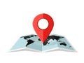 Red location pin on world map isolated on white background Royalty Free Stock Photo