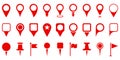 Red Location Pins Set Silhouette Icon. Marker Point on Map, Place Location Pictogram. Flag Mark, Thumbtack Sign. Pointer Royalty Free Stock Photo