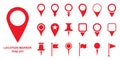 Red Location Pins Sign. Set of Marker Point on Map, Place Location Pictogram. Pointer Navigation Symbol. Red GPS Tag Royalty Free Stock Photo