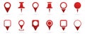 Red Location Pins Sign. Set of Marker Point on Map, Place Location Pictogram. Pointer Navigation Symbol. Red GPS Tag Royalty Free Stock Photo