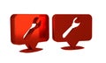 Red Location with wrench spanner icon isolated on transparent background. Adjusting, service, setting, maintenance