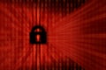 Red lock on binary numbers and digital screen Royalty Free Stock Photo