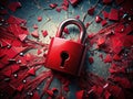 Red Lock Shattered A Visual Representation of a Critical Security Breach in the Digital Age