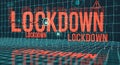 Red lockdown text trapped within digital net Royalty Free Stock Photo