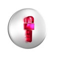 Red Locked key icon isolated on transparent background. Silver circle button. Royalty Free Stock Photo
