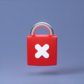 Red Locked Padlock Icon With White Cancel Cross Symbol