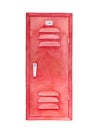 Red locker watercolour drawing. Furniture to leave things for storage.