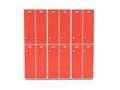 Red lockers with closed doors. Two row section of lockers for schoool or gym Royalty Free Stock Photo