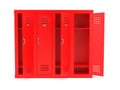 Red lockers with open doors. 3d rendering illustration isolated Royalty Free Stock Photo